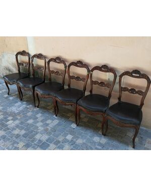 Gruppo di 6 sedie venete luigi xvi foderate in pelle
