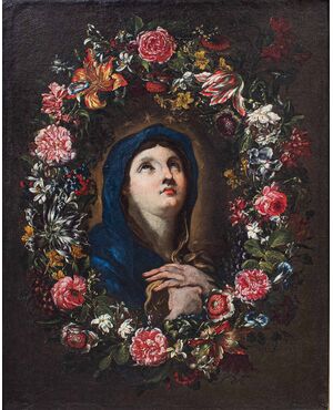 Vergine Maria entro ghirlanda di fiori, ambito di Luca Giordano, XVII-XVIII secolo