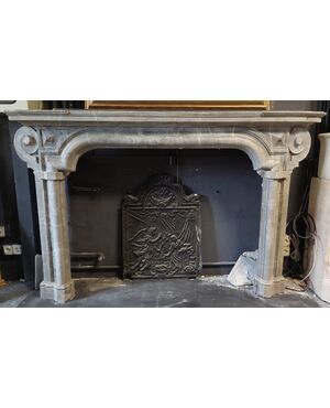chm513 18th century Italian fireplace, gray bardiglio marble, 190 xh 122 cm     