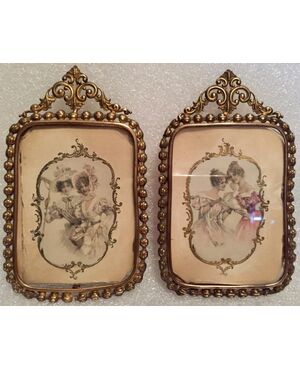 Pair of photo frames in late 19th century brass sheet     