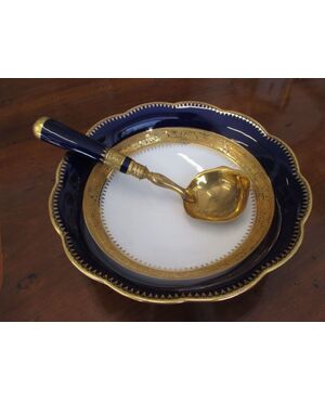 Tureen centerpiece with spoon Limoges golden blue in pure gold - 900     