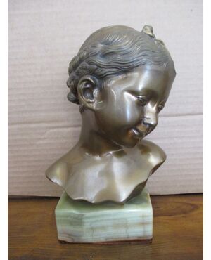 Bronze statue of a child on an onyx base - girl - 900     
