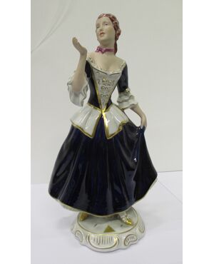 Statuina dama porcellana e biscuit - statua - blu cobalto - elegantissima!