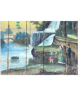 "Paesaggio con cascata e figure" ottocentesco