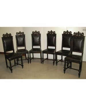 Six antique neo-Renaissance chairs. Early 1900s     