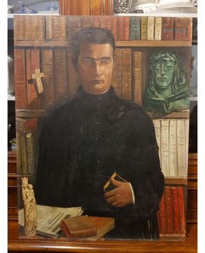 Portrait painting of a priest - Jules Oscar Maes France '900