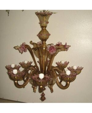 Vintage eight flames Murano glass chandelier