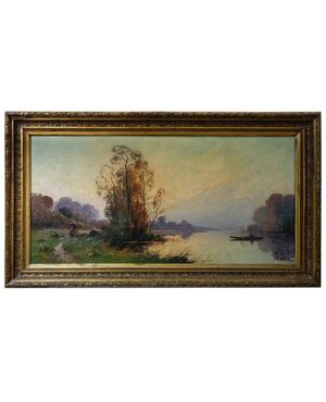 &quot;River with boat&quot; painting     