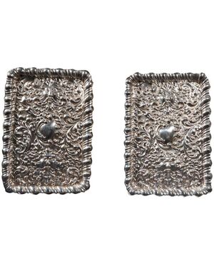 Pair of antique silver mail trays     