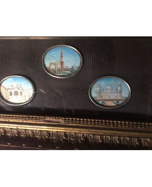 Three orientalist miniatures in frame