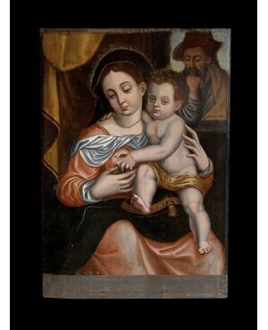 Spanish School (16th century, signed Santiago Martínez) - Madonna and Child