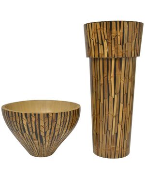 Vaso e ciotola di design in bambù - O/3539 e 3527