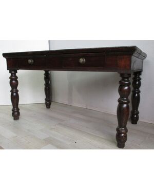 Rustic table in walnut-stained larch - desk - pine desk - late 19th century     