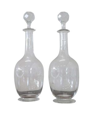 Refined pair of decorated artistic glass bottles from the early 20th century. PRICE NEGOTIABLE
