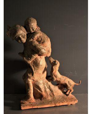 Tenth Passani | "The dachshund and the children" signed terracotta