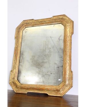 : Antique half-800 Lombard gold leaf tray mirror. Mercury mirror!