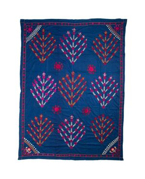 Antique SUSANI embroidered fabric with blue background - B / 2371     
