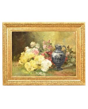 ANCIENT PAINTINGS, VASE OF FLOWERS, OIL ON CANVAS, END OF THE 1800s. (QF 265)