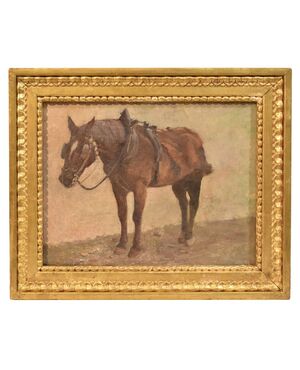 ANTIQUE PAINTINGS, OIL PAINTING ON CANVAS, HORSE, DELL 800. (QA224)