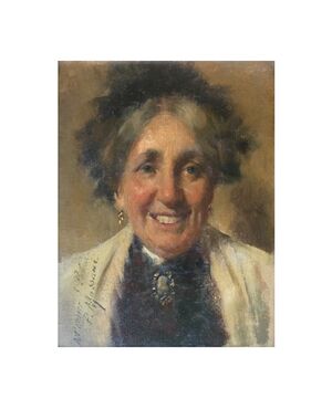 Pompeo Massani (1850 - 1920), Dipinto olio su tela raffigurante ritratto di signora anziana