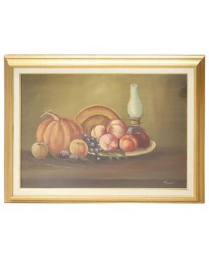 Decorative picture oil painting on canvas "still life with fruit" signed 20th century