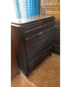 Chest of drawers with 4 moved drawers in mahogany     