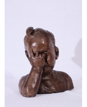 Terracotta sculpture: &quot;Child&quot; -Contrucci 1957     