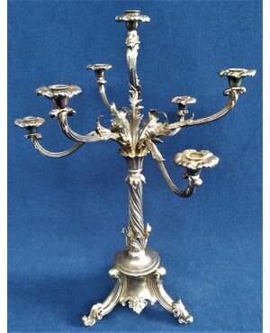 Grande candelabro Luigi Filippo in metallo argentato -cm 85- Italia XIX sec.