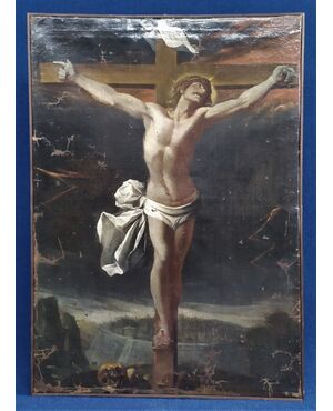 Grande dipinto olio su tela "Crocefissione" - Scuola Genovese XVII sec.