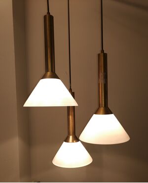 Three lights chandelier in satin brass w...