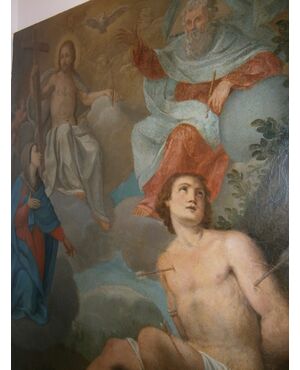 San Sebastiano martire viene condotto da Maria alla presenza della SS Trinità