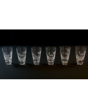 Six crystal glasses with animals     
