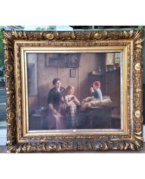 Oil painting on canvas with contemporary Belgian school frame from 1880/90
