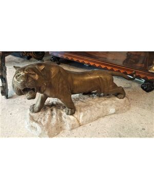 Sculpture signed in bronze raff. panther - Cartier genre - Late 19th century