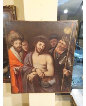 Dipinto olio su tela raffigurante il Cristo "Ecce Homo" scuola italiana XVIII sec