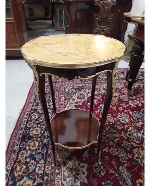 Mahogany coffee table with gilt bronze applications and marble top