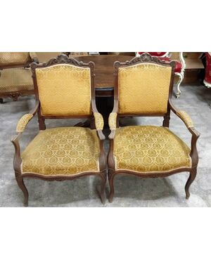 Pair of antique Louis XV style armchairs in walnut, Napoleon III period