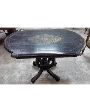 Tavolino da centro Napoleone III in legno di pero ebanizzato genere Boulle