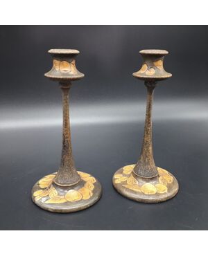 Pair of pyrography candlesticks &quot;Arts     