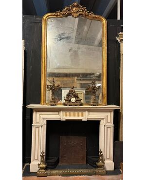 chm563 Louis XVI fireplace in inlaid white marble, mis, cm 180 xh 125     