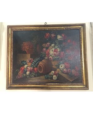 Still life of the eighteenth century. , oil on canvas with coeval frame.