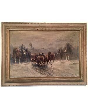 PAINTING "WINTER LANDSCAPE WITH CARRIAGE" SIGNED D. ARPOTTI (DIMITRI)