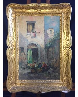PAINTING "EVERYDAY LIFE SCENE", SIGNED GS RENZI - EARLY 1900s