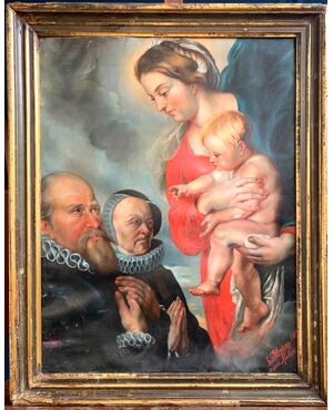 PAINTING "MADONNA WITH CHILD" SIGNED E. BLONDEAU 1885 - COPY OF RUBENS