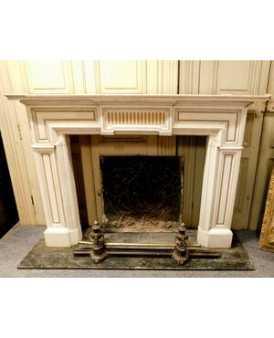 chm563 Louis XVI fireplace in inlaid white marble, mis, cm 180 xh 125     