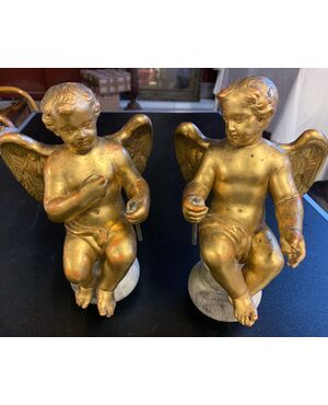 PAIR OF GOLDEN WOODEN ANGELS - NEOCLASSIC (END 1700s)     