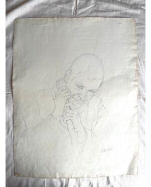 Pencil drawing on paper, male figure Arturo Pietra, Bologna.