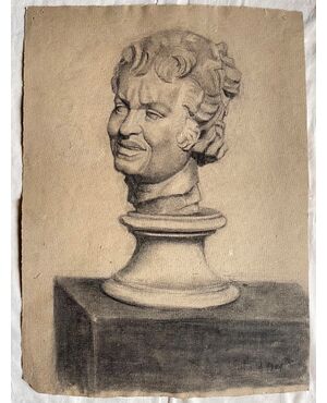 Charcoal drawing on cardboard depicting a marble male bust Arturo Pietra 1901 Bologna     