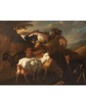 Painting depicting goats, circle of Francesco Londonio (1723 - 1783)     