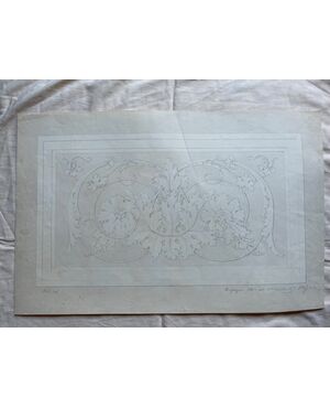 Pencil drawing on paper with rocaille motif. Signed by Giulio Pietra 28/12/1879     